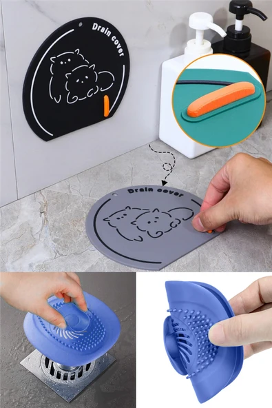 2'li Gri Silikon Gider Kapağı Tavşan Model ve Gider Süzgeci Koku Önleyici Set 15x14 cm ürün görseli 1
