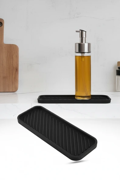 Siyah Silikon Yağdanlık Yağlık Standı Altlık Çok Amaçlı Organizer Sabunluk Altlığı 23x10 Cm ürün görseli 1