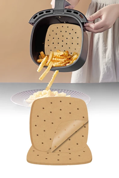 50 Adet kare model delikli Airfryer Pişirme Kağıdı Yağ Tutmaz Fritöz Kağıdı ürün görseli 1