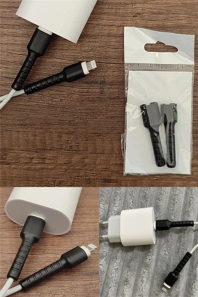 Siyah iPhone Kablo Ucu Koruyucu Silikon Lightning Uyumlu Şarj Kablosu Kırılma Önleyici Aparat ürün görseli 1