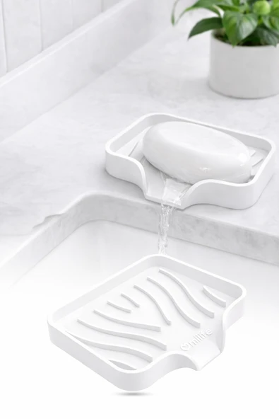 Beyaz Silikon Katı Sabunluk Vantuzlu Su Giderli Kaymaz Banyo Mutfak Organizeri 12 cm ürün görseli 1