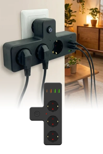 Termal Akım Korumalı Priz Çoğaltıcı USB Type-C Hızlı Çıkışlı Elektronik Eşya Koruyucu ürün görseli 1