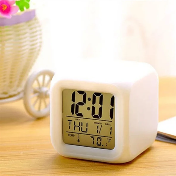 Led Dijital Renkli Masa Saati Alarm Termometre Tarih Masaüstü Saat ürün görseli 1