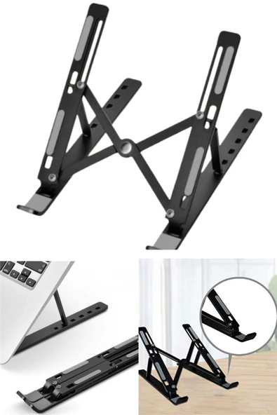 Alüminyum Laptop Standı 7 Kademeli Ayarlı Katlanabilir Tablet Tutucu Ergonomik 26 cm ürün görseli 1