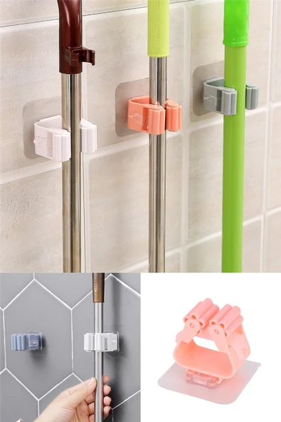 Yapışkanlı Mop Askısı Süpürge Paspas Tutucu Duvar Organizer Düzenleyici Banyo 6 cm ürün görseli 1