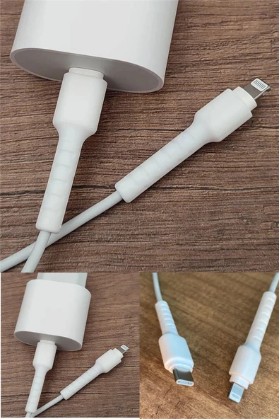 Beyaz iPhone Kablo Ucu Koruyucu Silikon Type C to Lightning Uyumlu Şarj Kablosu Koruma Aparatı ürün görseli 1