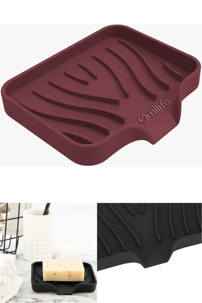 Bordo Silikon Mutfak Banyo Su Giderli Vantuzlu Esnek Sabunluk ürün görseli 1