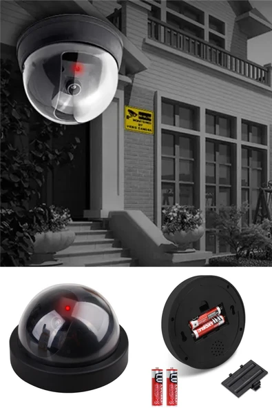 LED Işıklı Dome Güvenlik Kamerası Hırsız Caydırıcı Pratik Tak ve Kullan Sahte Kamera Modeli ürün görseli 1