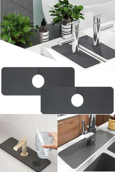 Su Emici Sihirli Lavabo Kenar Matı 38x14 cm Pratik Mutfak Banyo Musluk Kenarı Su Tutucu Kurulama Matı ürün görseli 1