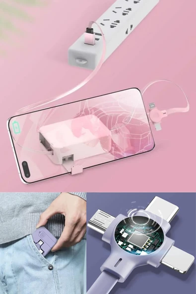 Çoklu 3'lü Telefon Şarj Kablosu Type-C Micro USB Lightning Uyumlu Hızlı Şarj Veri Aktarımı ürün görseli 1