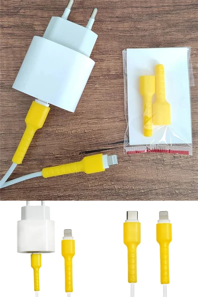 Sarı Kablo Ucu Koruyucu İPhone 11-12-13-14 Pro & Promax & Plus Modelleri İle Uyumlu Silikon Koruyucu ürün görseli 1