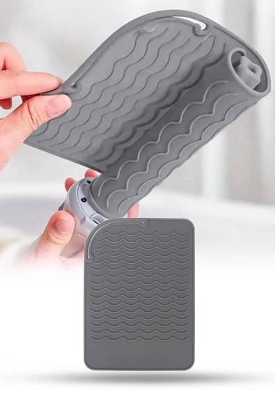 Gri Silikon Isıya Dayanıklı Mat Kaymaz Saç Maşası Düzleştirici Altlığı Çok Amaçlı 21x16 cm ürün görseli 1