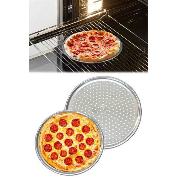 28 cm Pizza Ve Lahmacun Tepsisi Delikli Paslanmaz Çelik Tepsi Pizza Lahmacun Pide Tepsisi ürün görseli 1
