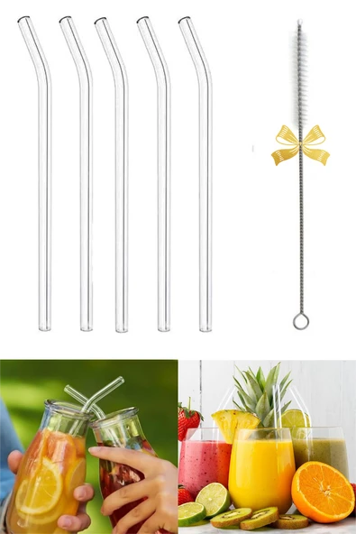 Termosilikat Isıya Dayanıklı Bardak Cam Pipeti Temizleme Fırçası Hediyeli 5 Adet Cam Pipet ürün görseli 1