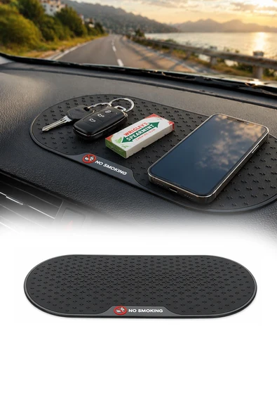 Siyah Araç İçi Torpido Kaydırmaz Mat Telefon Tutucu Silikon Organizer No Smoking Tasarım ürün görseli 1