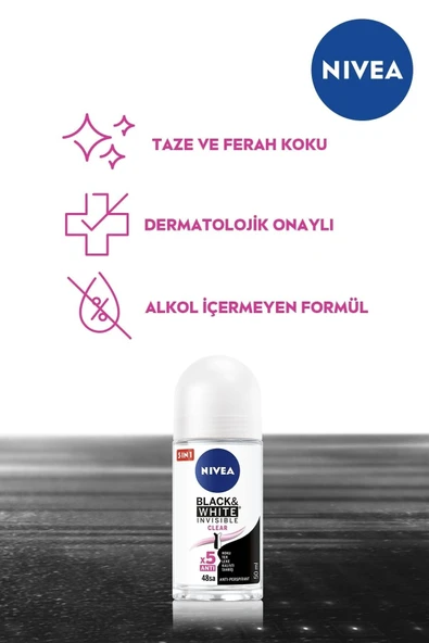 Nivea Invisible For Black & White Roll-On Clear 50 ml - Resim 4