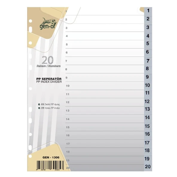GEN-OF SEPERATOR PLASTIK A4 1-20 RAKAM (GEN-1306) ürün görseli 1