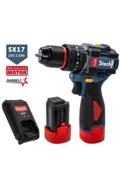 Sx17-2x2.0 Akülü Kömürsüz Darbeli Matkap 16v 2.0ah 50nm ürün görseli 1