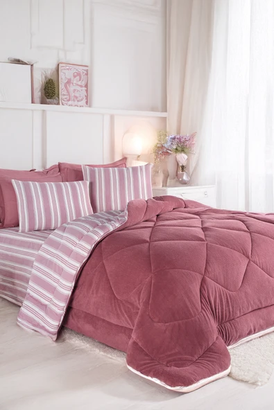 Upstyle Uyku Seti Wellsoft Yorganlı Pofuduk 3 Parça Tek Kişilik Soft Line Bordo ürün görseli 1