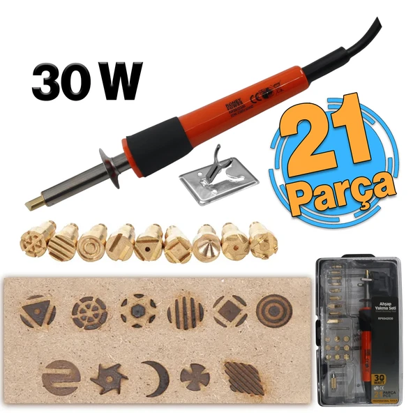 Elektrikli Ahşap Yakma Havyası Lehimi 30 W Kalem Oyma Gravür Seti Pyrography 21 Parça Metal Uç ürün görseli 1