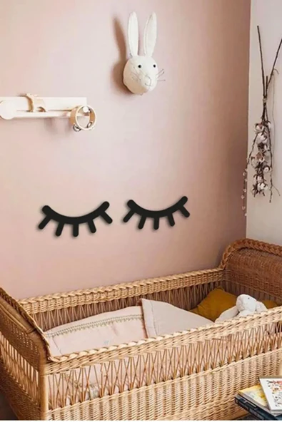 Siyah Ahşap 2'li Kirpik Duvar Dekoru Çocuk Odası İçin 45x15cm Tablo ürün görseli 1
