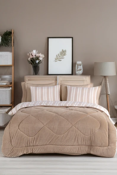 Upstyle Wellsoft Yorgan Çift Kişilik Soft Line Bej ürün görseli 1