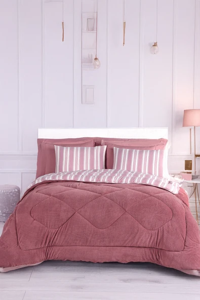 Upstyle Wellsoft Yorgan Çift Kişilik Soft Line Bordo ürün görseli 1