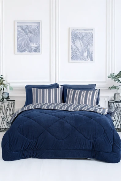 Upstyle Wellsoft Yorgan Çift Kişilik Soft Line Lacivert ürün görseli 1