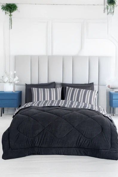Upstyle Wellsoft Yorgan Tek Kişilik Soft Line Antrasit ürün görseli 1