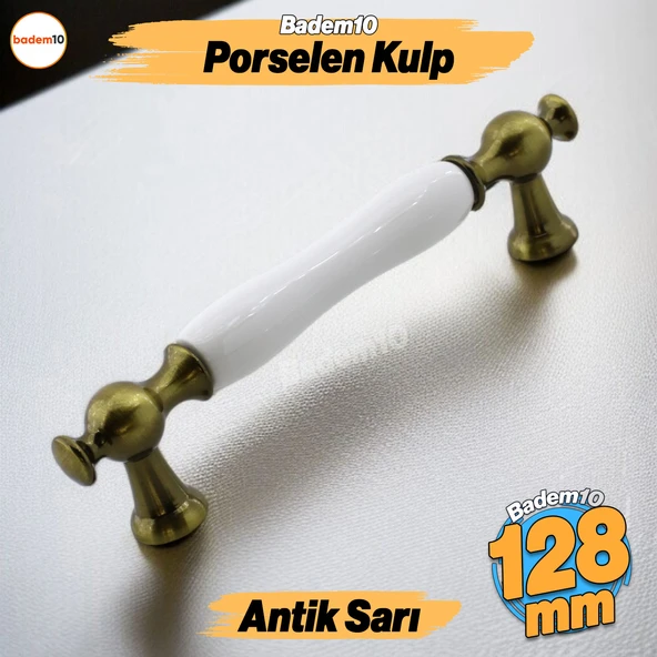 Aruh Porselen Antik Sarı Kulp 128 mm Mobilya Çekmece Mutfak Dolabı Dolap Kapak Kulplar Kulb Kulpu ürün görseli 1