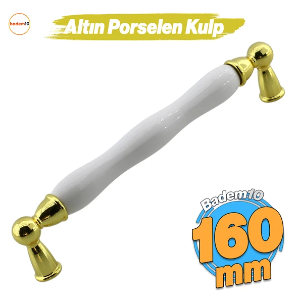 Domaniç Porselen Altın Beyaz Kulp 160 mm Mobilya Çekmece Mutfak Dolabı Dolap Kapak Kulplar Kulb Kulp ürün görseli 1