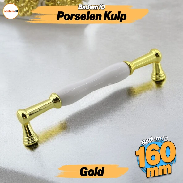 Anav Porselen Gold Altın Kulp 160 mm Mobilya Çekmece Mutfak Dolabı Dolap Kapak Kulplar Kulb Kulpu ürün görseli 1