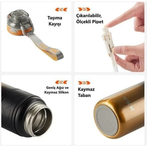 Tkk Çelik Termos 900 Ml T2025  Turuncu - Resim 3