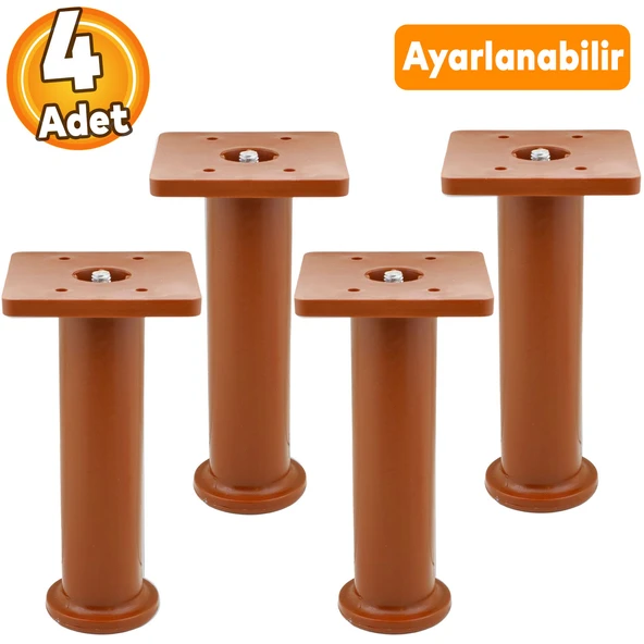(4 ADET) Ayarlanabilir Destek 15 Cm Kahverengi Mobilya Kanepe Koltuk Baza Yükseltme Ayağı Ayakları ürün görseli 1