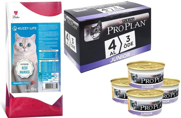 Kuzeylife Kuzu Etli ve Pirinçli Kedi Maması 15 Kg + Pro Plan Junior Tavuklu Yavru Kedi Konserve 85gr 4 Al 3 Öde ürün görseli 1