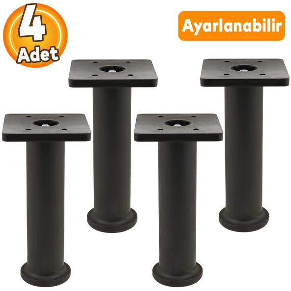 (4 ADET) Ayarlanabilir Destek 15 Cm Siyah Mobilya Kanepe Koltuk Baza Yükseltme Ayağı Ayakları ürün görseli 1