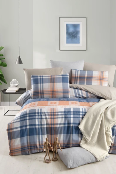Lastikli Çarşaflı Tek Kişilik Nevresim Takımı Plaid ürün görseli 1