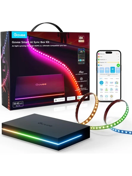 Govee AI Sync Box 2 55-65 Inc TV Arkası LED Ambiyans Aydınlatma, Matter Destekli, Harici HDMI Cihazı Gereklidir ürün görseli 1