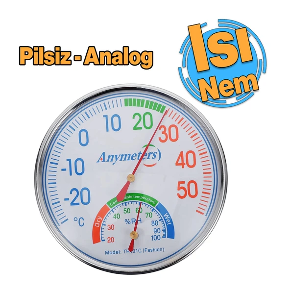 Analog Termometre Isı ve Nem Ölçer Sauna Sıcaklık Ölçme Derece Gösterge Pilsiz Mekanik Düz 1 Adet ürün görseli 1