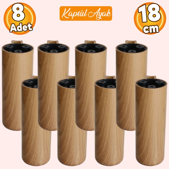 Kapsül Bohem Açık Ceviz 18 cm Mobilya Kanepe Koltuk Baza Yükseltici Yükseltme Ayağı Ayakları 8 Adet ürün görseli 1