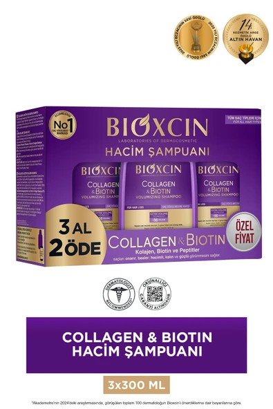 Bioxcin Collagen & Biotin Ekstra Hacim Şampuanı 3 x 300 ml 3 Al 2 Öde - Kolajen Biotin Ince Ve Seyrek Saçlar ürün görseli 1