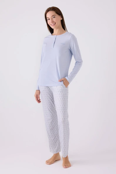 Pierre Cardin Paris 8888 Kadın Uzun Kol Yaka Düğmeli Desenli Pijama Takım ürün görseli 1