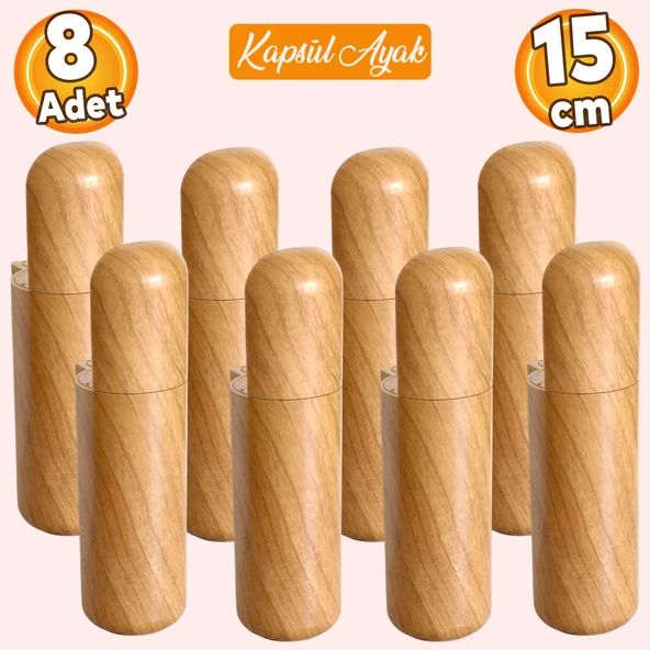 Kapsül Bohem Mobilya Kanepe TV Ünitesi Koltuk Ayağı Baza Ayakları Ahşap Ceviz Desenli 15 cm 8 Adet ürün görseli 1