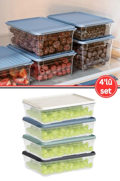 Flora 4'lü Buzdolabı Düzenleyici Set, Buzluk Difriz Derin Dondurucu Buzdolabı Saklama Kabı 4x1100ml ürün görseli 1