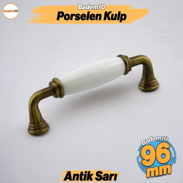 Kapıdağı Porselen Antik Sarı Kulp 96 mm Mobilya Çekmece Mutfak Dolabı Dolap Kapak Kulplar Kulb Kulpu ürün görseli 1