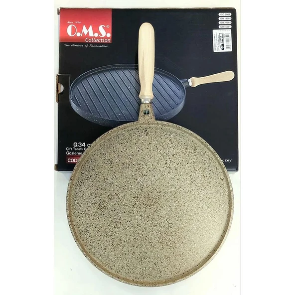 OMS 3285 Döküm Granit Yuvarlak Çift Taraflı 34 cm Gözleme Tavası Kumbeji ürün görseli 1