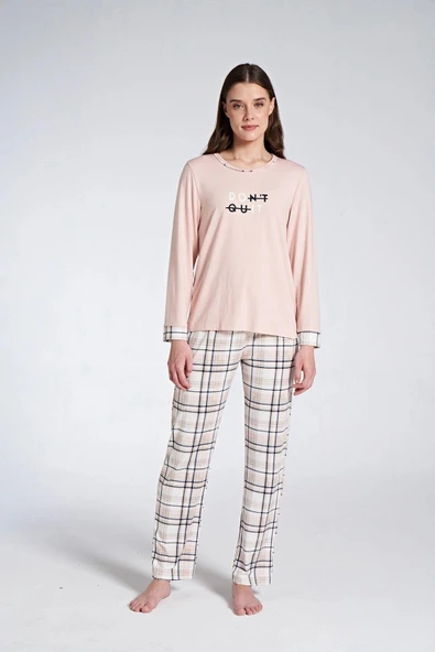 Gd Goldoremi 1732 Don't Quıt Kadın Ekoseli Uzun Kollu Pijama Takım ürün görseli 1
