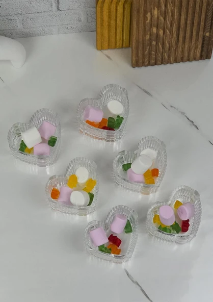 Suriyana Cam Magnolya Kasesi - Kalp Şekilli 6lı Cam Kase Seti - 130 ML ürün görseli 1