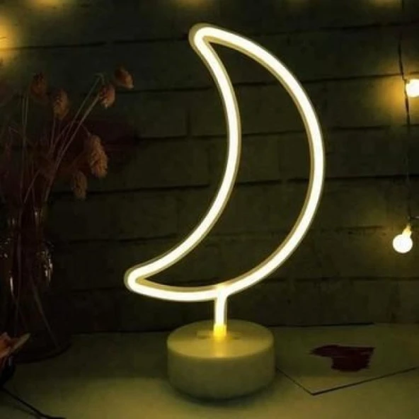 Eşe Sevgiliye Güzel Romantik Hediye Dekoratif Ay Tasarımlı Neon Led Masa ve Gece Lambası ürün görseli 1