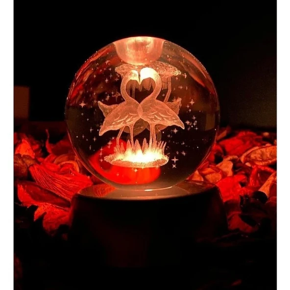 Eşe Sevgiliye Güzel Romantik Hediye Çift Şeklinde Flamingo Renk Değiştiren Işıklı Cam Küre 6 cm ürün görseli 1